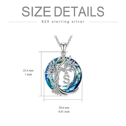 925 Sterling Silver Blue Crystal Tree of Life Initial Necklace Family Letter Pendant Birthday Mother s Day Gifts for Her