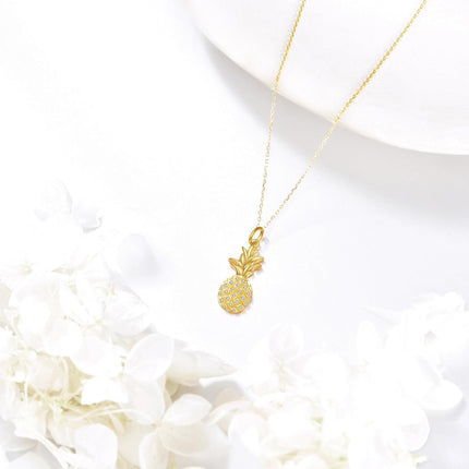 10K Golden 10K Gold CZ Pineapple Pendant Necklace for Women - Elegant Charm Chain s