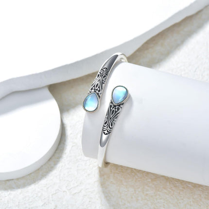 925 Sterling Silver Black Onyx Gemstone Adjustable Bohemian Cuff Bracelet