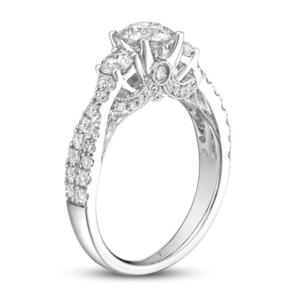 10K/14K/18K Platinum Plated Silver Moissanite Engagement Ring, 1.5ct Round Trio Stone, Cathedral Style, Size 3.5-12, Gift for Wedding/Anniversary