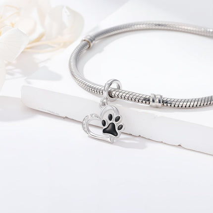 925 Sterling Silver & CZ Dog Paw Print Charm for Bracelet - Hypoallergenic Gift for Her, Mom, Wife - Valentine's, Mother's Day, Christmas