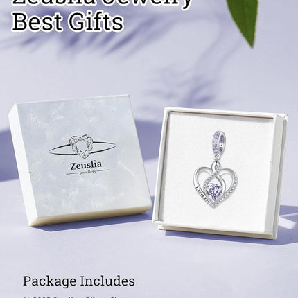 925 Sterling Silver Heart Birthstone Charms for Bracelets Jewelry Gifts