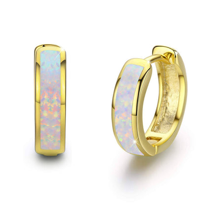 925 Sterling Silver Simulated Opal Hoop Earrings for Women Hypoallergenic Huggie Hinged Hoops Colorful Jewelry Gift