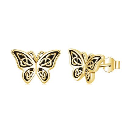 Gold 925 Sterling Silver Celtic Knot Butterfly Stud Earrings for Women and Girls