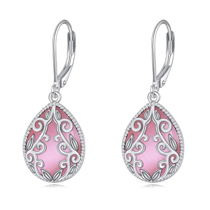925 Sterling Silver Peridot Pink Opal Larimar Black Onyx Lapis Lazuli Filigree Teardrop Earrings