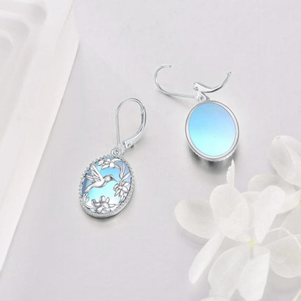 925 Sterling Silver Gold-Plated Blue Lapis Lazuli Hummingbird & Flower Drop Earrings