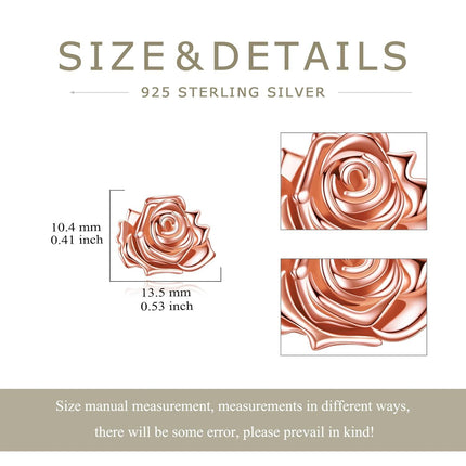 Rose Gold 925 Sterling Silver Rose Stud Earrings - Birth Flower  for Women