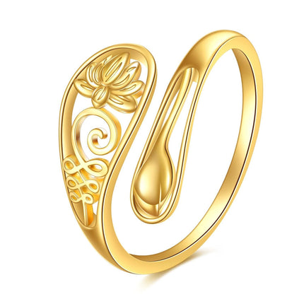 14K Gold Adjustable Spoon Ring Open Jewelry Gift for Women