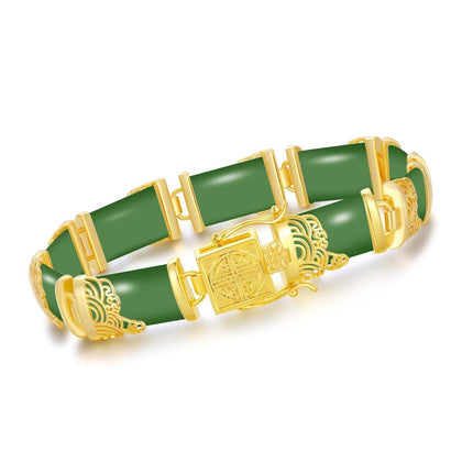 925 Sterling Silver 925 Green Jade Bracelet with Intricate Design Elements - Fashionable and Elegant Jewelry Accessory