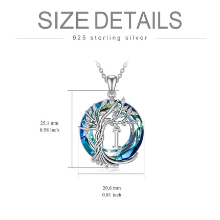 925 Sterling Silver Blue Crystal Tree of Life Initial Necklace Family Letter Pendant Birthday Mother s Day Gifts for Her