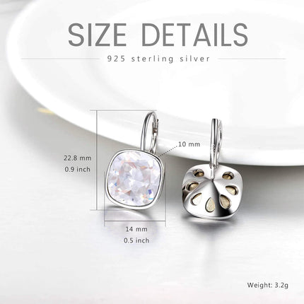 925 Sterling Silver Green Cushion Cut Austrian Crystal Leverback Earrings Hypoallergenic Gift for Her