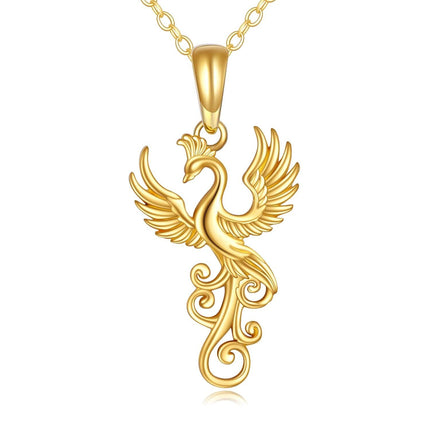 14K Gold Phoenix Pendant Necklace with Gemstone for Women