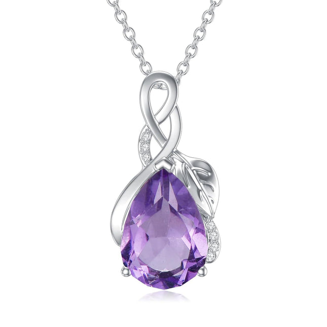 925 Sterling Silver Natural Amethyst Necklace - Elegant Purple Gemstone Jewelry for Women, Adjustable 18'' Chain, Gift Ready