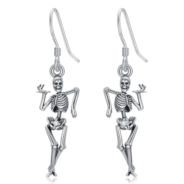 925 Sterling Silver Halloween Skeleton Hand Dangle Earrings Gift for Women