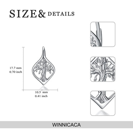 925 Sterling Silver Tree of Life Leverback Dangle Drop Hoop Earrings for Women Gift Ideas