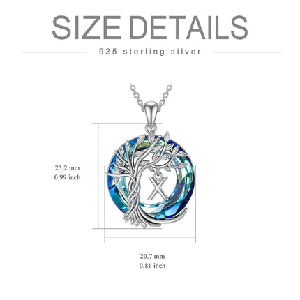 925 Sterling Silver Blue Crystal Tree of Life Initial Necklace Family Letter Pendant Birthday Mother s Day Gifts for Her