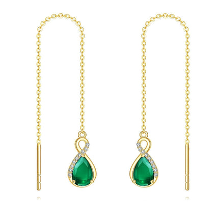 14K Gold Infinity Teardrop Emerald Threader Earrings for Women - 23rd Anniversary Gifts for Her