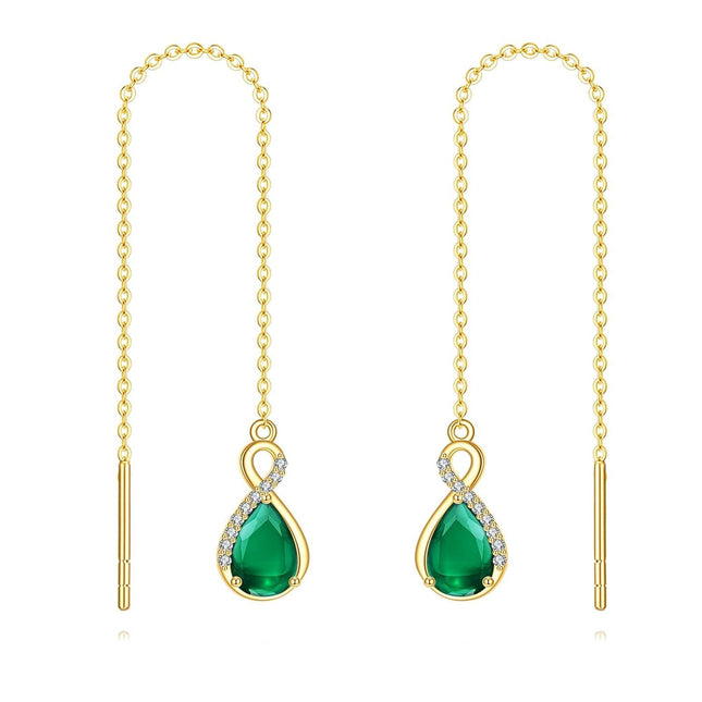 14K Gold Infinity Teardrop Emerald Threader Earrings for Women - 23rd Anniversary Gifts for Her