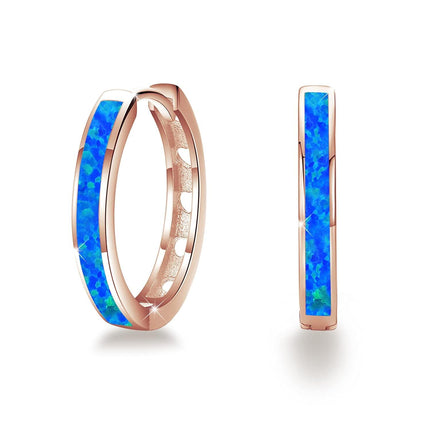 925 Sterling Silver Simulated Opal Hoop Earrings for Women Hypoallergenic Huggie Hinged Hoops Colorful Jewelry Gift