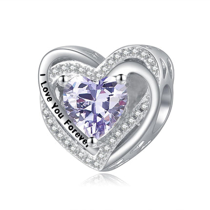 925 Sterling Silver Heart Birthstone Charms for Bracelets Jewelry Gifts
