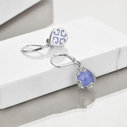 925 Sterling Silver Blue Opalite Drop Earring Leverbacks for Women