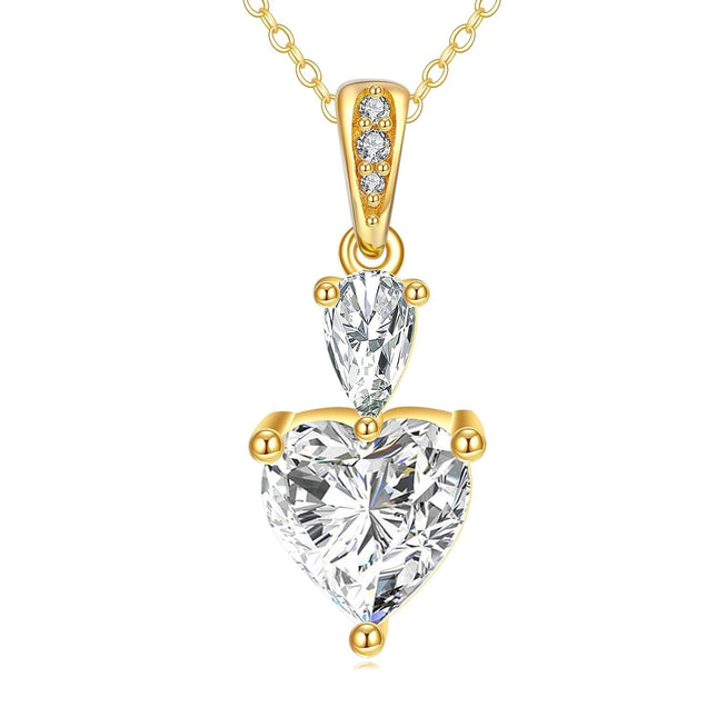 14K Gold Teardrop & Heart Shape Cubic Zirconia Pendant Necklace Elegant s for Her