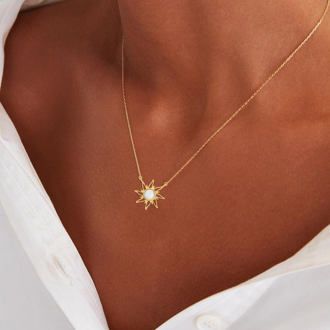 14K Gold Opal Starburst Necklace Celtic Knot Pendant Irish s for Women