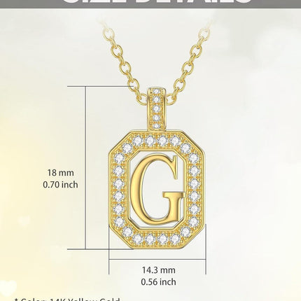 14K Solid Gold Moissanite Initial Pendant Necklace A-Z 16 2mm Chain