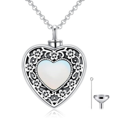 925 Sterling Silver Purple Amethyst Heart Cremation Urn Pendant Necklace with Funnel and Fill Tool - Memorial Keepsake Jewelry