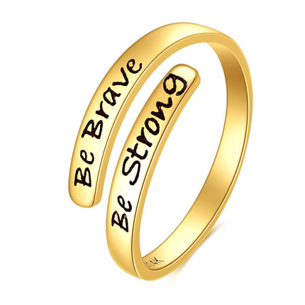 14K Solid Gold Adjustable Open Ring Inspirational Jewelry Gift for Women Men
