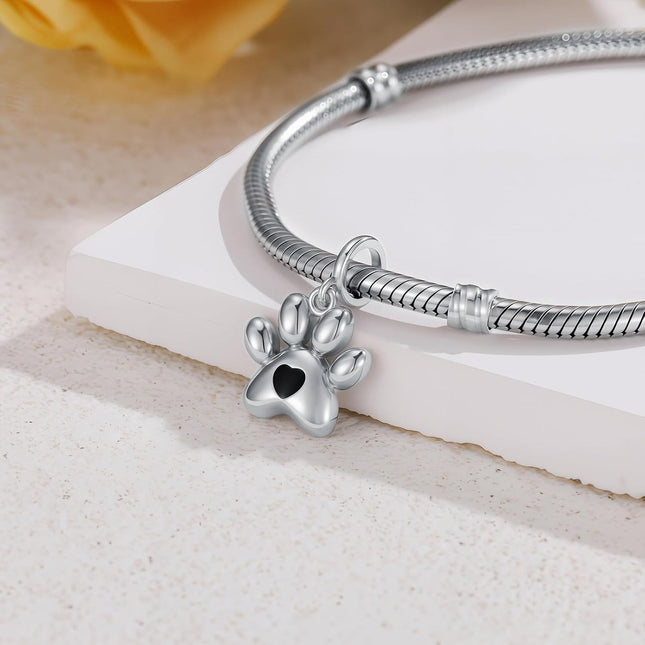 925 Sterling Silver with CZ Accents Dog Paw Print Charm for Bracelet, Hypoallergenic Nickel-Free Gift for Her, Men, Women, Pet Lovers
