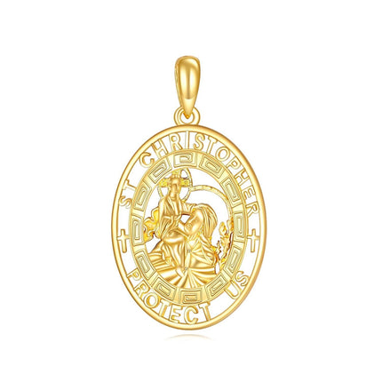 14K Gold Saint Christopher Protect Us Religious Pendant Necklace for Men & Women