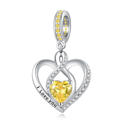 925 Sterling Silver Heart Birthstone Charms for Bracelets Jewelry Gifts