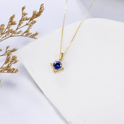 14K Gold Sapphire Birthstone Necklace - September Royal Blue Gemstone Pendant for Love & Protection, 16 Adjustable Chain, Gift Box
