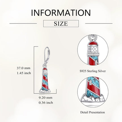 925 Sterling Silver Lighthouse Earrings for Women Girls Ocean Theme Summer s