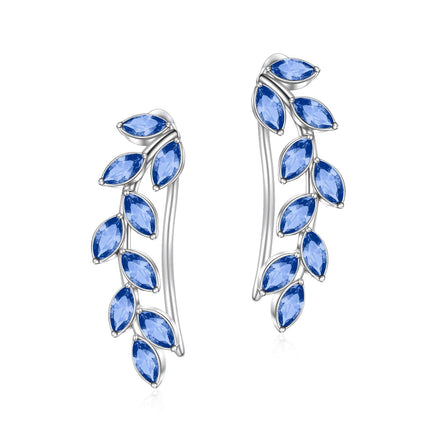 925 Sterling Silver Pink Austrian Crystal Leaf Ear Climber Hypoallergenic Earrings