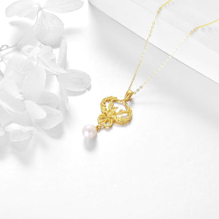 14K Gold Red Garnet Phoenix Pendant Necklace - Symbolic s for Her