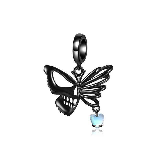 Black 925 Sterling Silver Butterfly Heart Pendant Charm Bracelet for Women Mom  69 chars