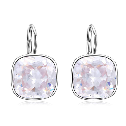 925 Sterling Silver Green Cushion Cut Austrian Crystal Leverback Earrings Hypoallergenic Gift for Her