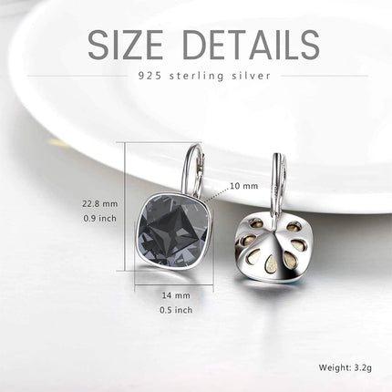 925 Sterling Silver Green Cushion Cut Austrian Crystal Leverback Earrings Hypoallergenic Gift for Her