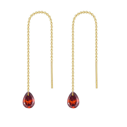 14K Solid Gold Birthstone Threader Earrings for Women Dangle Drop Jewelry Gifts