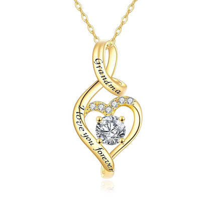 14K Gold Princess Cut Green Stone & White Cubic Zirconia Pendant Necklace for Grandma