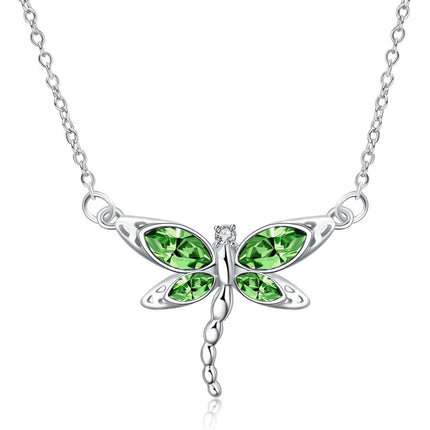 925 Sterling Silver Crystal Dragonfly Necklace Birthstone Jewelry Gift