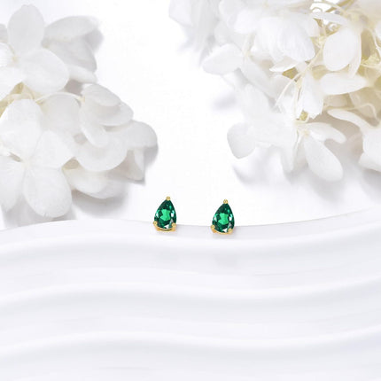 14K Gold Emerald Pear-Shaped Stud Earrings for Women - Birthday & Christmas Gifts