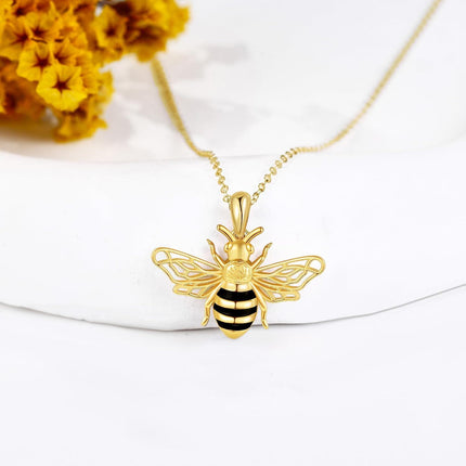 14K Gold Bee Pendant Necklace Minimalist Fine s for Her Birthday Anniversary Valentines Mother's Day