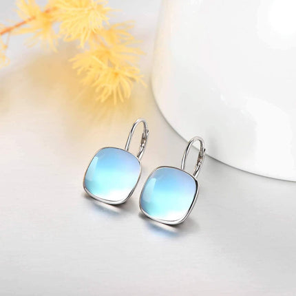 925 Sterling Silver Green Cushion Cut Austrian Crystal Leverback Earrings Hypoallergenic Gift for Her
