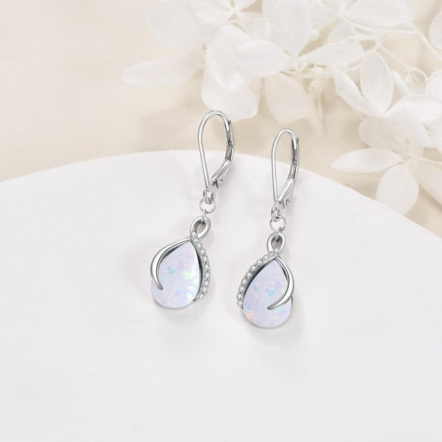 925 Sterling Silver Opal Pear-Shaped Drop Earrings with Leverback Hooks for Women Gift Ideas