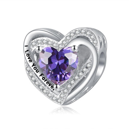 925 Sterling Silver Heart Birthstone Charms for Bracelets Jewelry Gifts