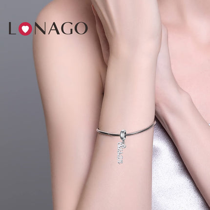 925 Sterling Silver Personalized Name Charm for Bracelet Custom Any Name Initial Letter Number Date Name Plate Bead for Bracelet