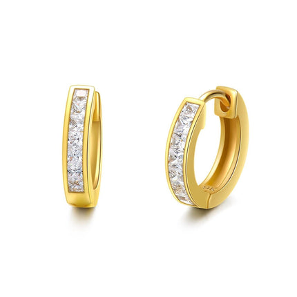14K Gold Diamond Hoop Earrings 3ct Round Cut Huggies